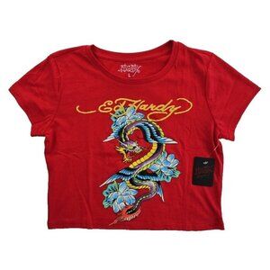 Ed Hardy Women’s Red Size Large Chinese Winged Dragon Graphic Print Crop Top NWT